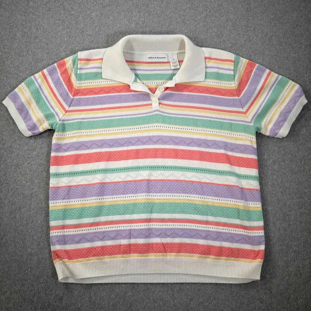 Alfred Dunner Vintage Striped Knit Polo Shirt Women's X-Large Short Sleeve 80s
